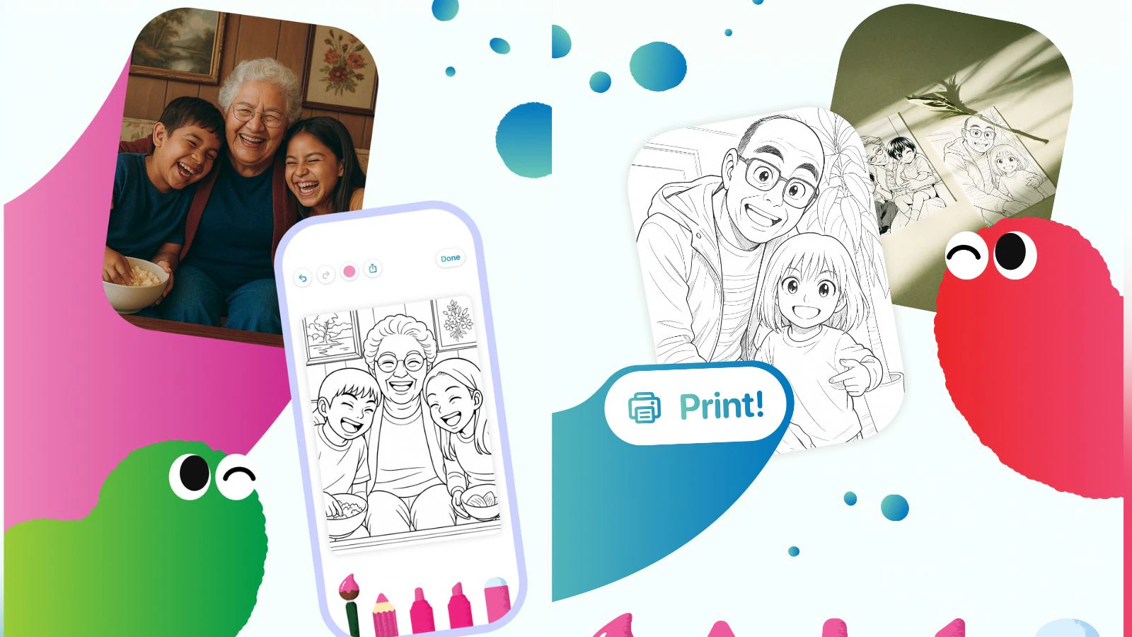 This AI app turns family photos into personalised colouring book pages for kids