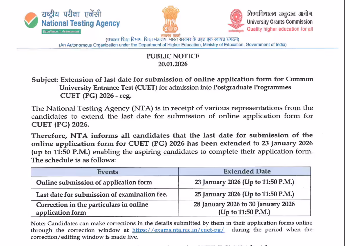 CUET PG 2026 registration deadline extended again: Check the last date and direct link to apply here