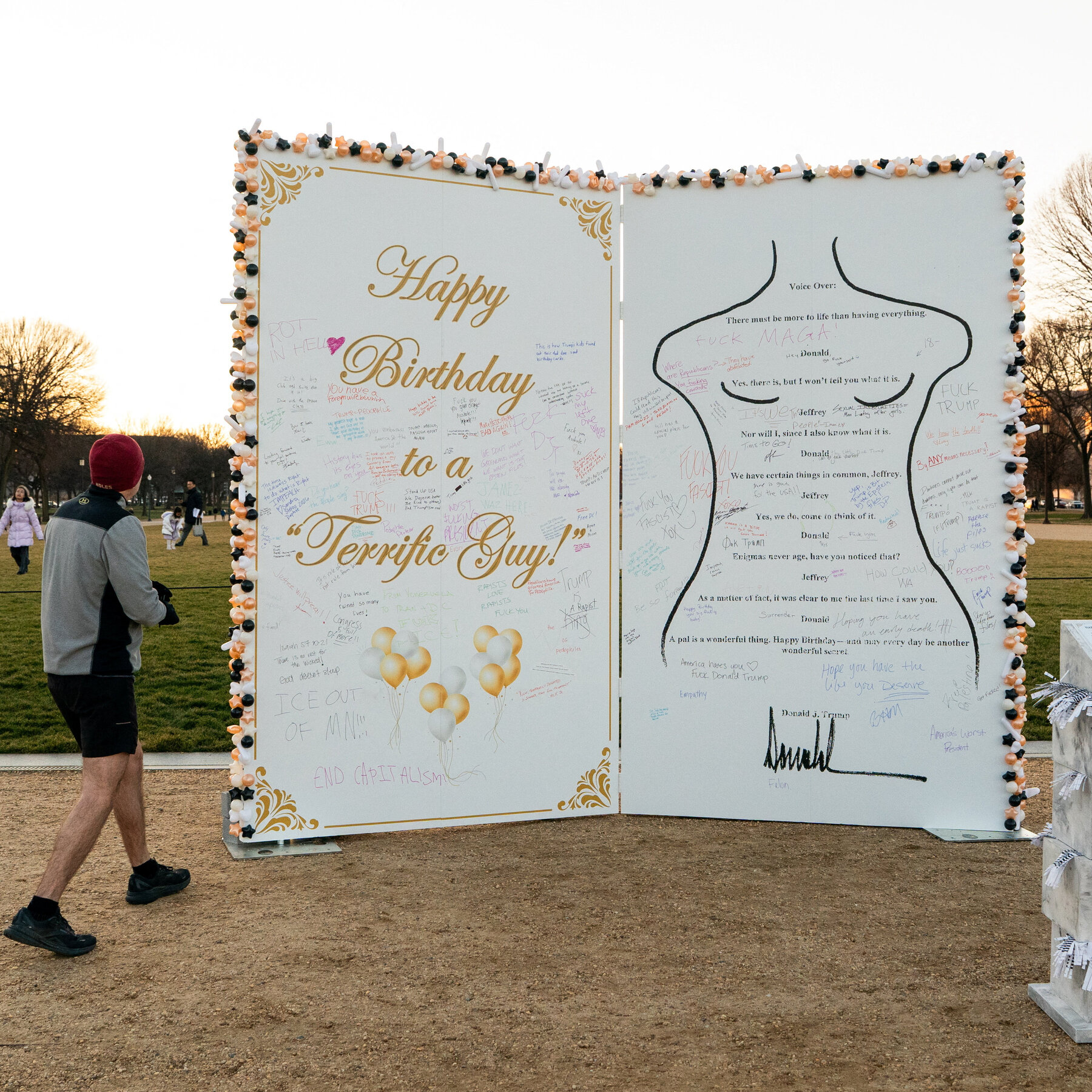 A Birthday Card Replica From Trump to Epstein Appears on the National Mall