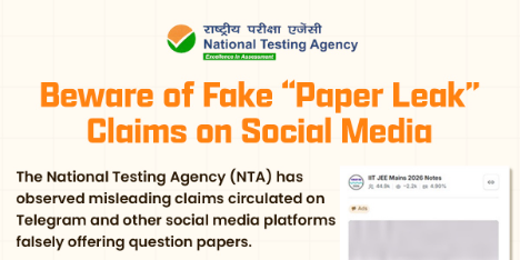 NTA warns students against fake JEE Main 2026 question paper leak claims: Social media posts on WhatsApp and Telegram are scams