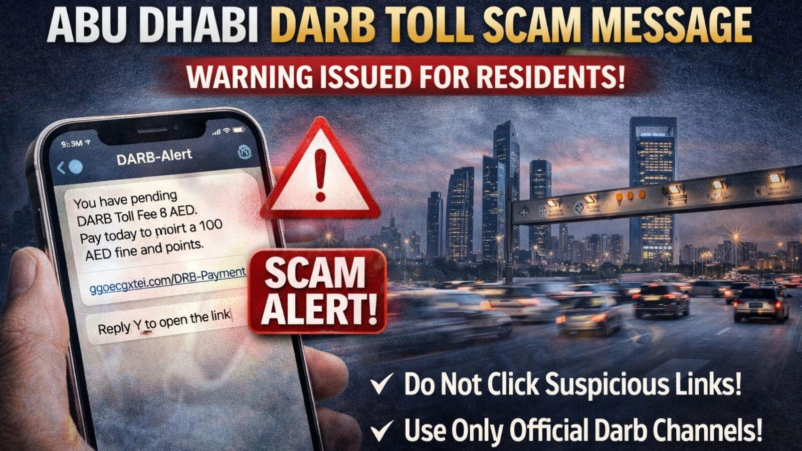 Abu Dhabi Dar​b toll scam alert: Fraudsters sending fake pending fees messages, what UAE residents must know