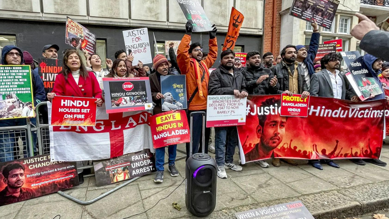 Protest held outside UK parliament demanding Labour take action on Hindu persecution in Bangladesh
