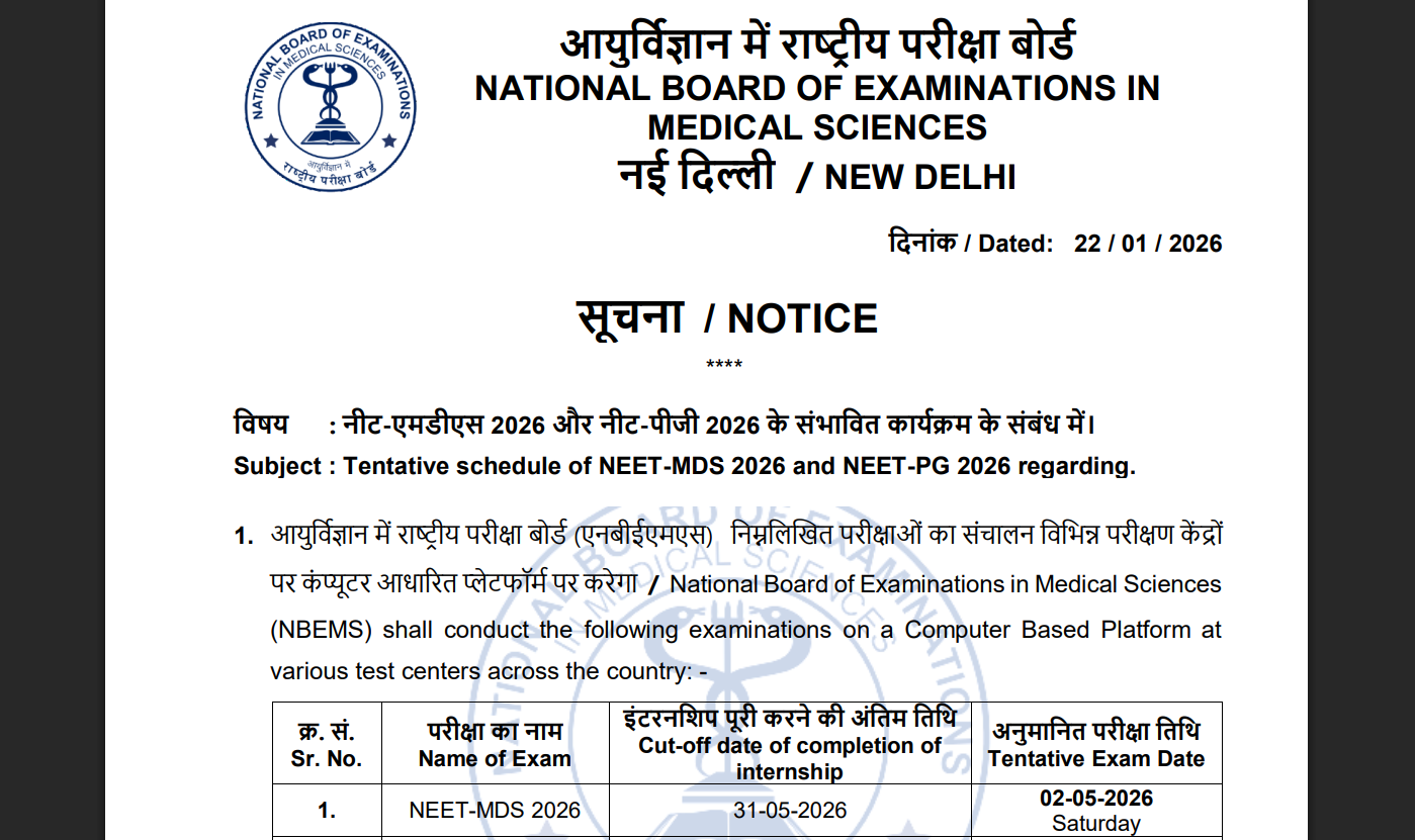 NEET PG, MDS 2026 exam schedule declared: Check important dates here